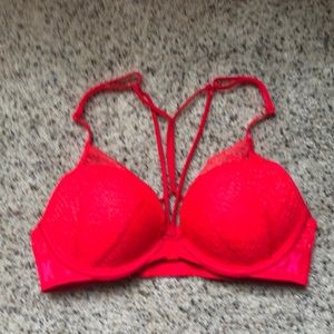 Pink Victoria’s Secret red padded push up bra 32C